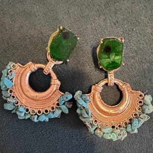 Handmade Beautiful big earring’s with real stone .